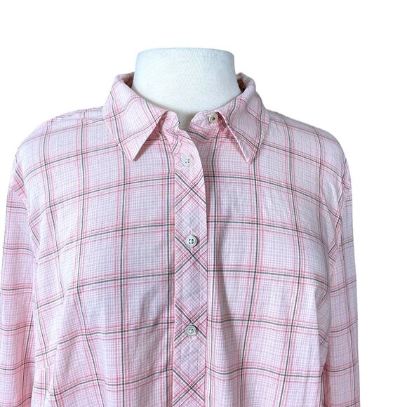 Talbots Classic Button-Front Long Sleeve Cotton Shirt Windowpane Plaid XL - Picture 2 of 8